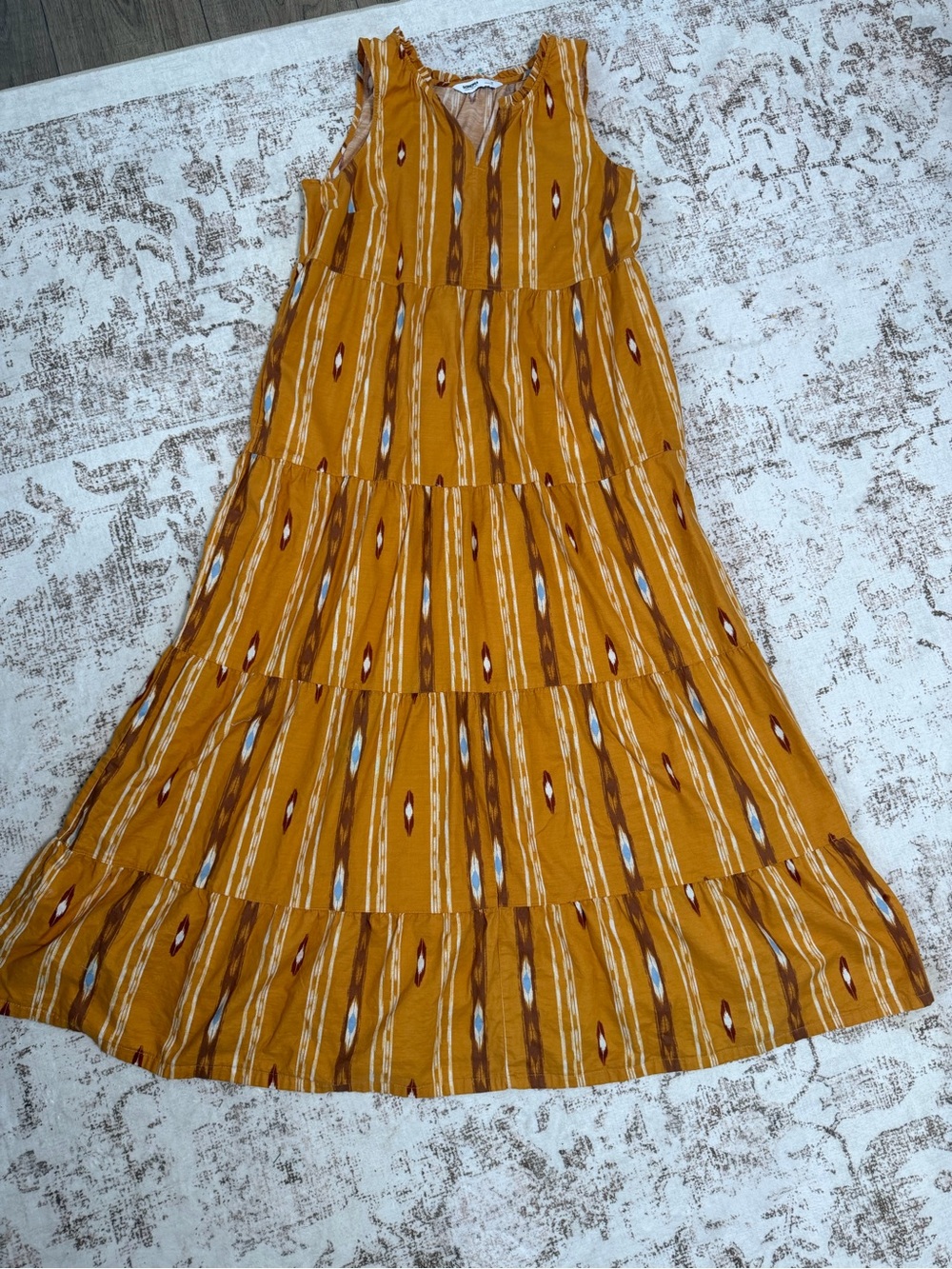 Sonoma Mustard Tiered Maxi Skirt with Multi-Accent Print